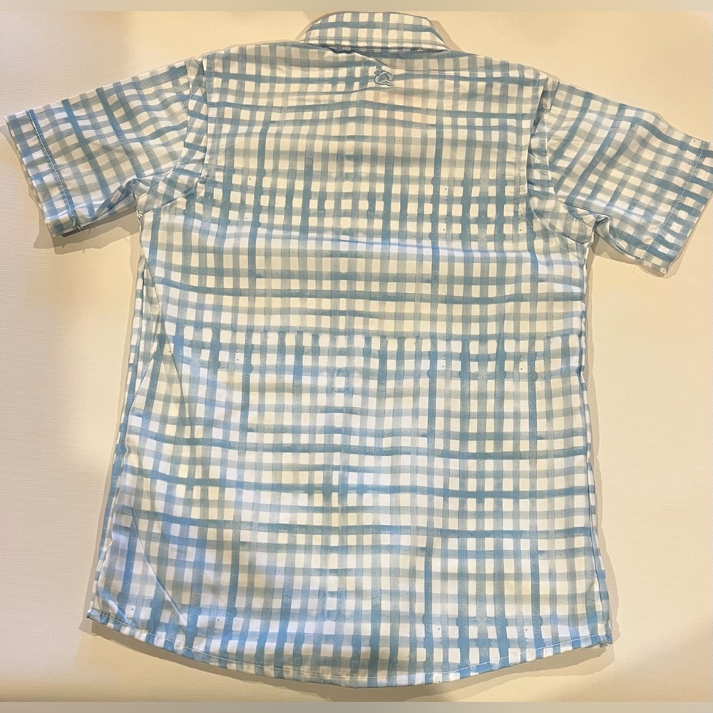 Blue and White Gingham Button Down guayabera shirt-Dress - Picture 3 of 4